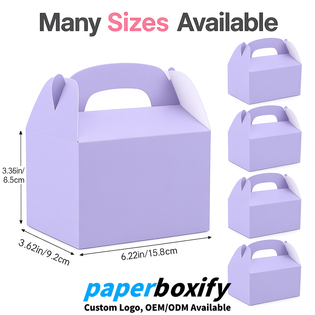 Lavender Gable Boxes with Handles 6.22x3.35x3.62 inch Kraft Paper Party Favors Boxes in Bulk