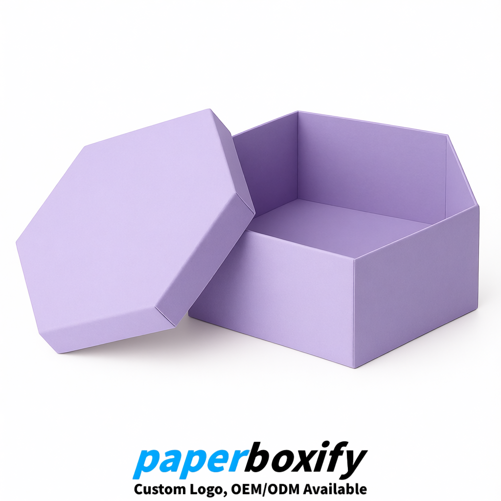 Lavender Paper Hexagon Box with Lid - Biodegrade Paper Mache Gift Boxes Manufacturer