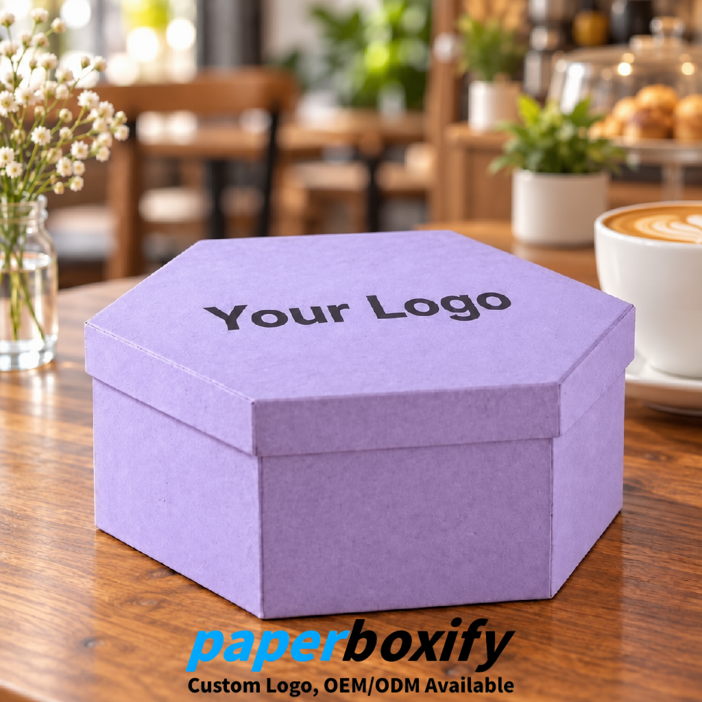 Lavender Paper Hexagon Box with Lid - Biodegrade Paper Mache Gift Boxes Manufacturer