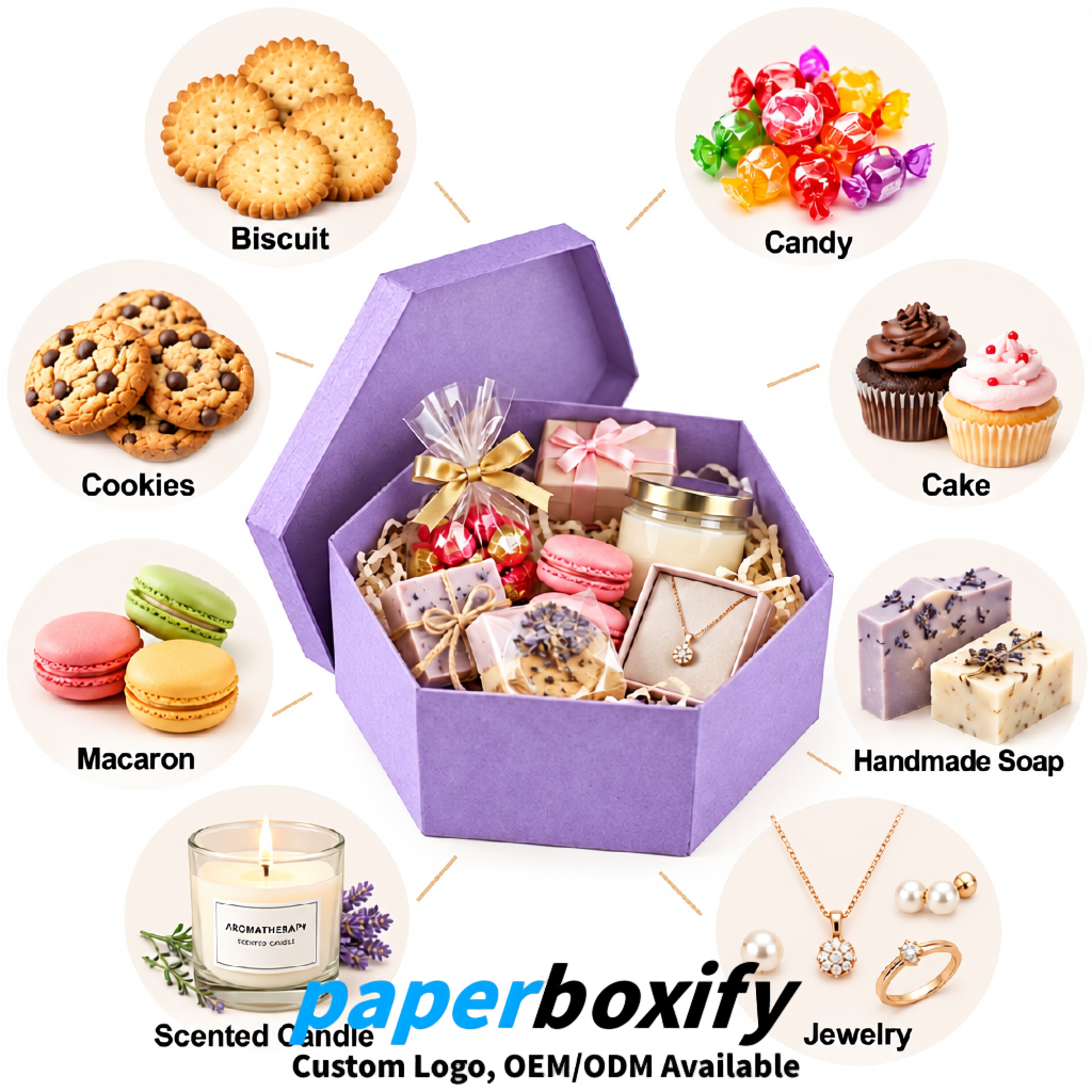 Lavender Paper Hexagon Box with Lid - Biodegrade Paper Mache Gift Boxes Manufacturer