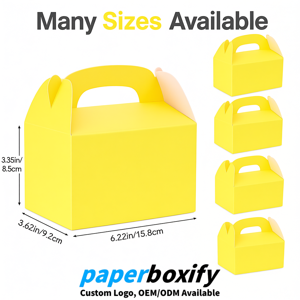 Lemon Yellow Gable Boxes with Handles 6.22x3.35x3.62 inch Kraft Paper Party Favors Boxes in Bulk