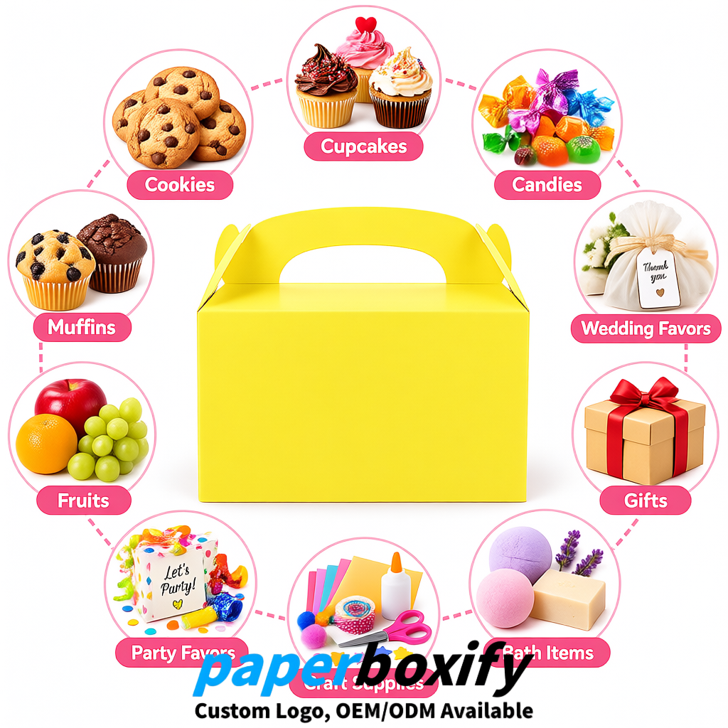 Lemon Yellow Gable Boxes with Handles 6.22x3.35x3.62 inch Kraft Paper Party Favors Boxes in Bulk Lemon Yellow Gable Boxes with Handles 6.22x3.35x3.62 inch Kraft Paper Party Favors Boxes in Bulk