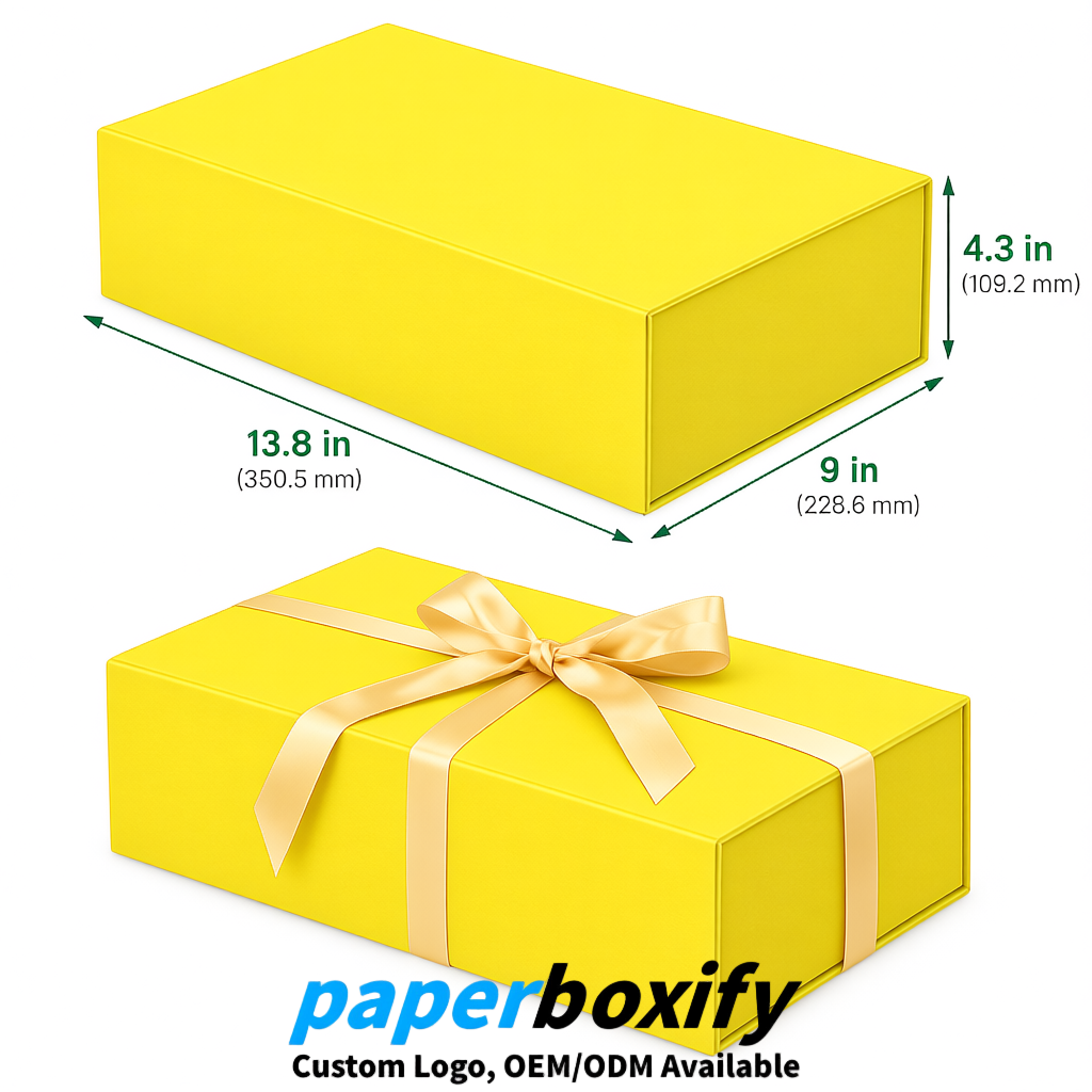 Lemon Yellow Magnetic Closure Gift Box with Ribbon 13.8x9x4.3 inch Luxury Large Storage Box Lemon Yellow Magnetic Closure Gift Box with Ribbon 13.8x9x4.3 inch Luxury Large Storage Box