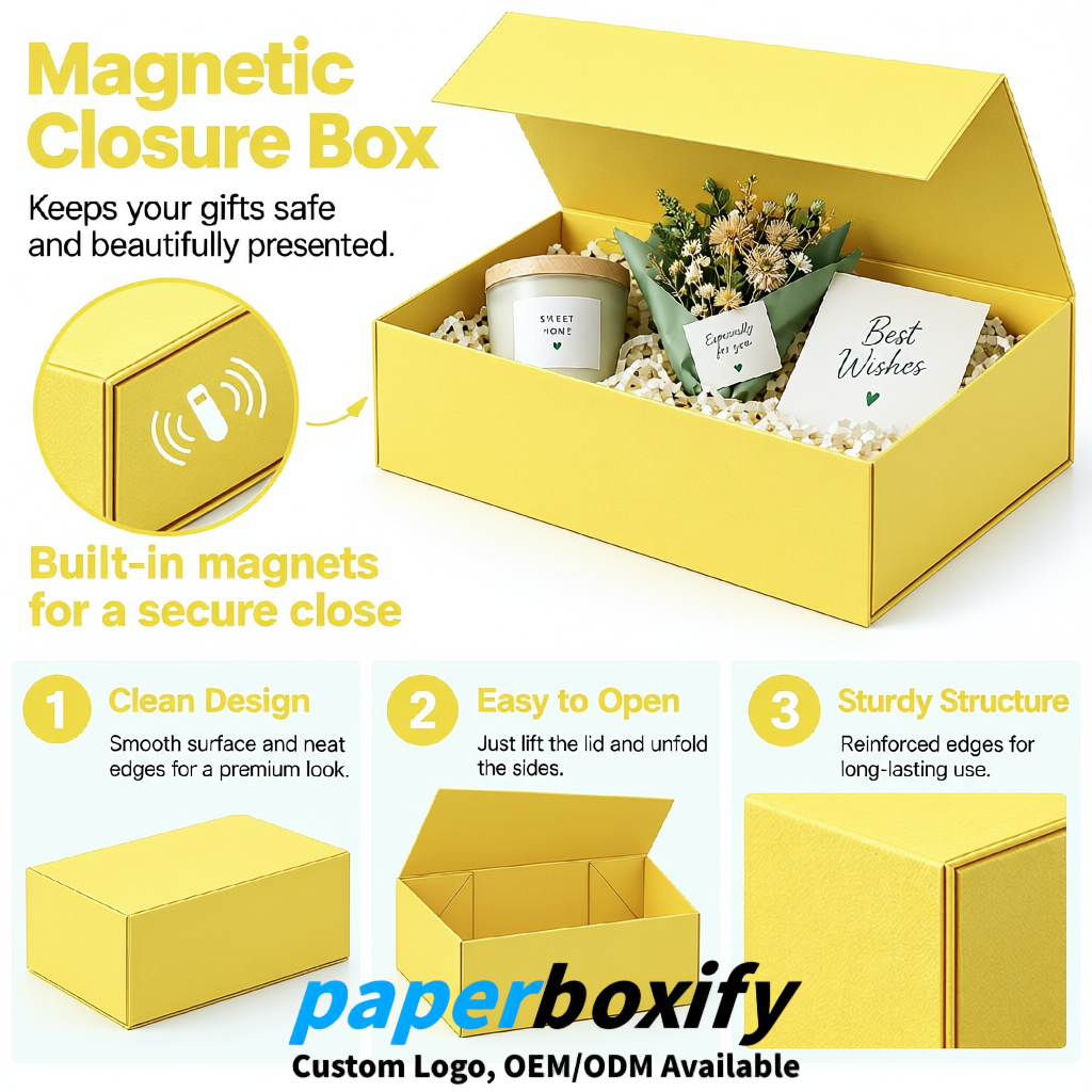 Lemon Yellow Magnetic Closure Gift Box with Ribbon 13.8x9x4.3 inch Luxury Large Storage Box