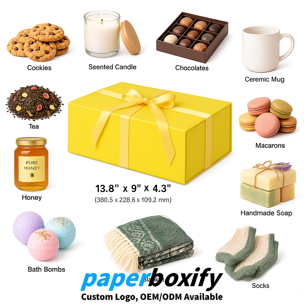 Lemon Yellow Magnetic Closure Gift Box​ with Ribbon 13.8x9x4.3 inch Luxury Large Storage Box