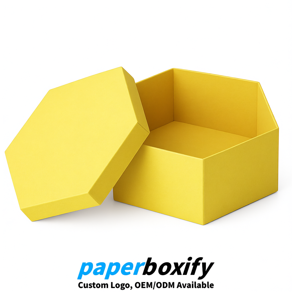 Lemon Yellow Paper Hexagon Box with Lid - Biodegrade Paper Mache Gift Boxes Manufacturer