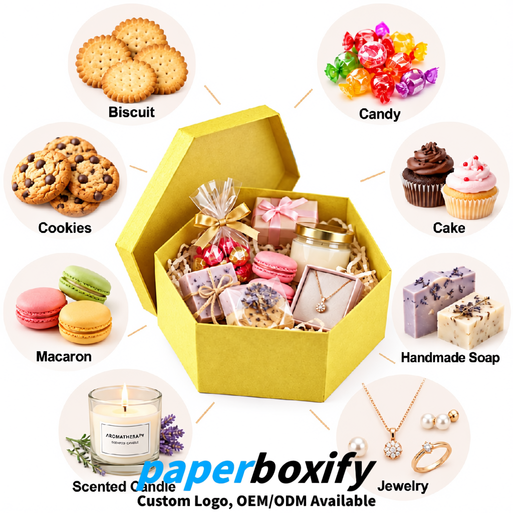 Lemon Yellow Paper Hexagon Box with Lid - Biodegrade Paper Mache Gift Boxes Manufacturer