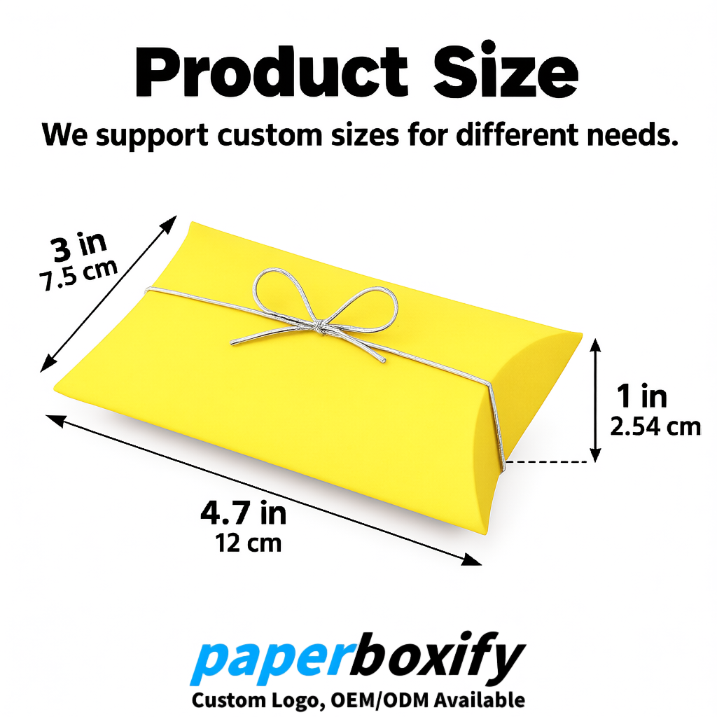 Bulk Lemon Yellow Kraft Pillow Gift Boxes with Ties 4.7x3x1 inch for Candy & Favors