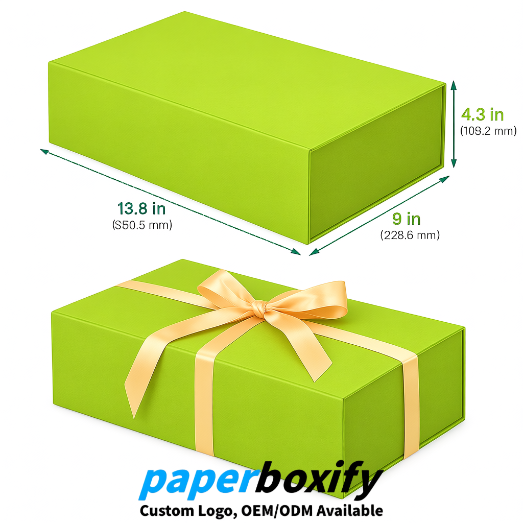 Lime Green Magnetic Closure Gift Box​ with Ribbon 13.8x9x4.3 inch Luxury Large Storage Box