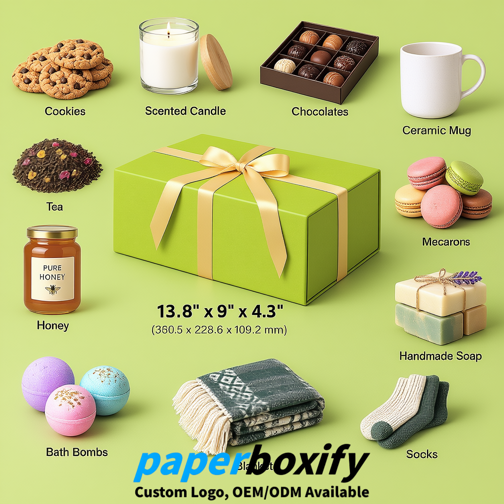 Lime Green Magnetic Closure Gift Box with Ribbon 13.8x9x4.3 inch Luxury Large Storage Box