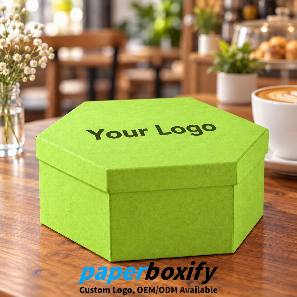 Lime Green Paper Hexagon Box with Lid - Biodegrade Paper Mache Gift Boxes Manufacturer