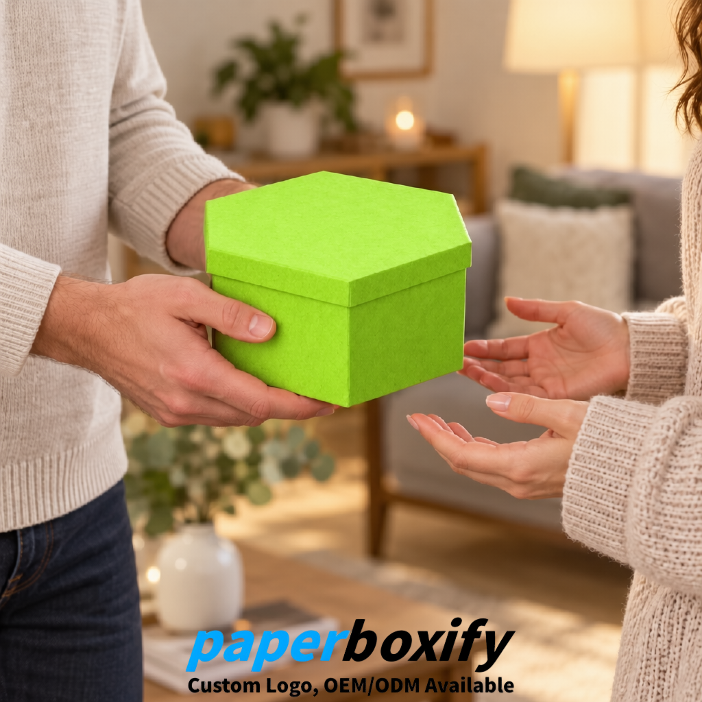 Lime Green Paper Hexagon Box with Lid - Biodegrade Paper Mache Gift Boxes Manufacturer Lime Green Paper Hexagon Box with Lid - Biodegrade Paper Mache Gift Boxes Manufacturer