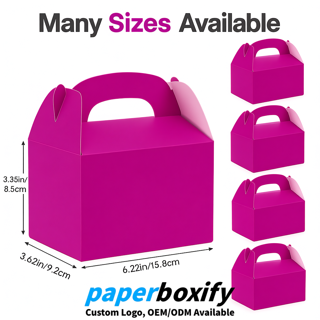 Magenta Gable Boxes with Handles 6.22x3.35x3.62 inch Kraft Paper Party Favors Boxes in Bulk