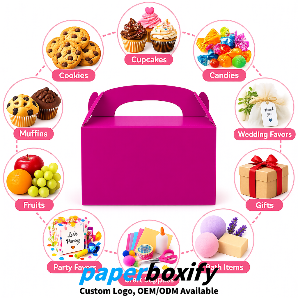 Magenta Gable Boxes with Handles 6.22x3.35x3.62 inch Kraft Paper Party Favors Boxes in Bulk