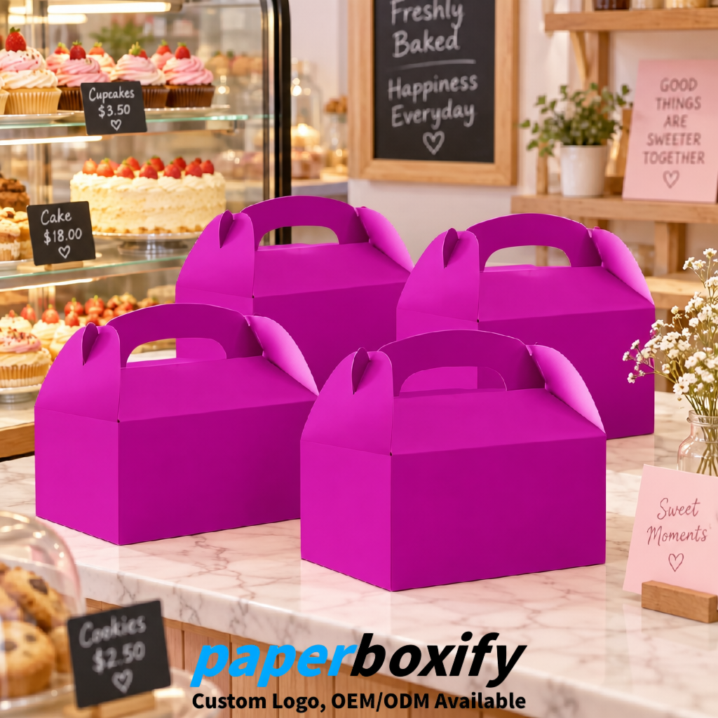 Magenta Gable Boxes with Handles 6.22x3.35x3.62 inch Kraft Paper Party Favors Boxes in Bulk