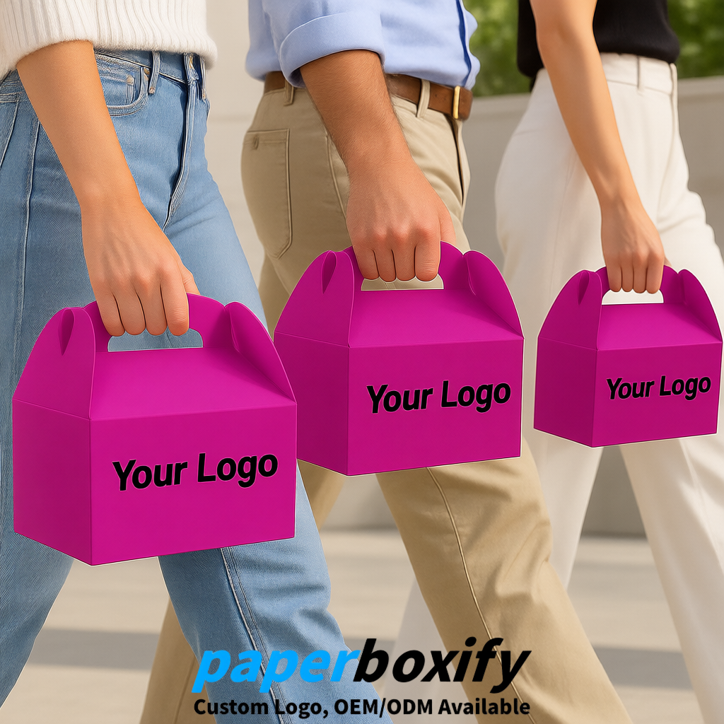 Magenta Gable Boxes with Handles 6.22x3.35x3.62 inch Kraft Paper Party Favors Boxes in Bulk