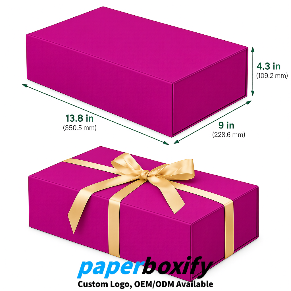 Magenta Magnetic Closure Gift Box with Ribbon 13.8x9x4.3 inch Luxury Large Storage Box