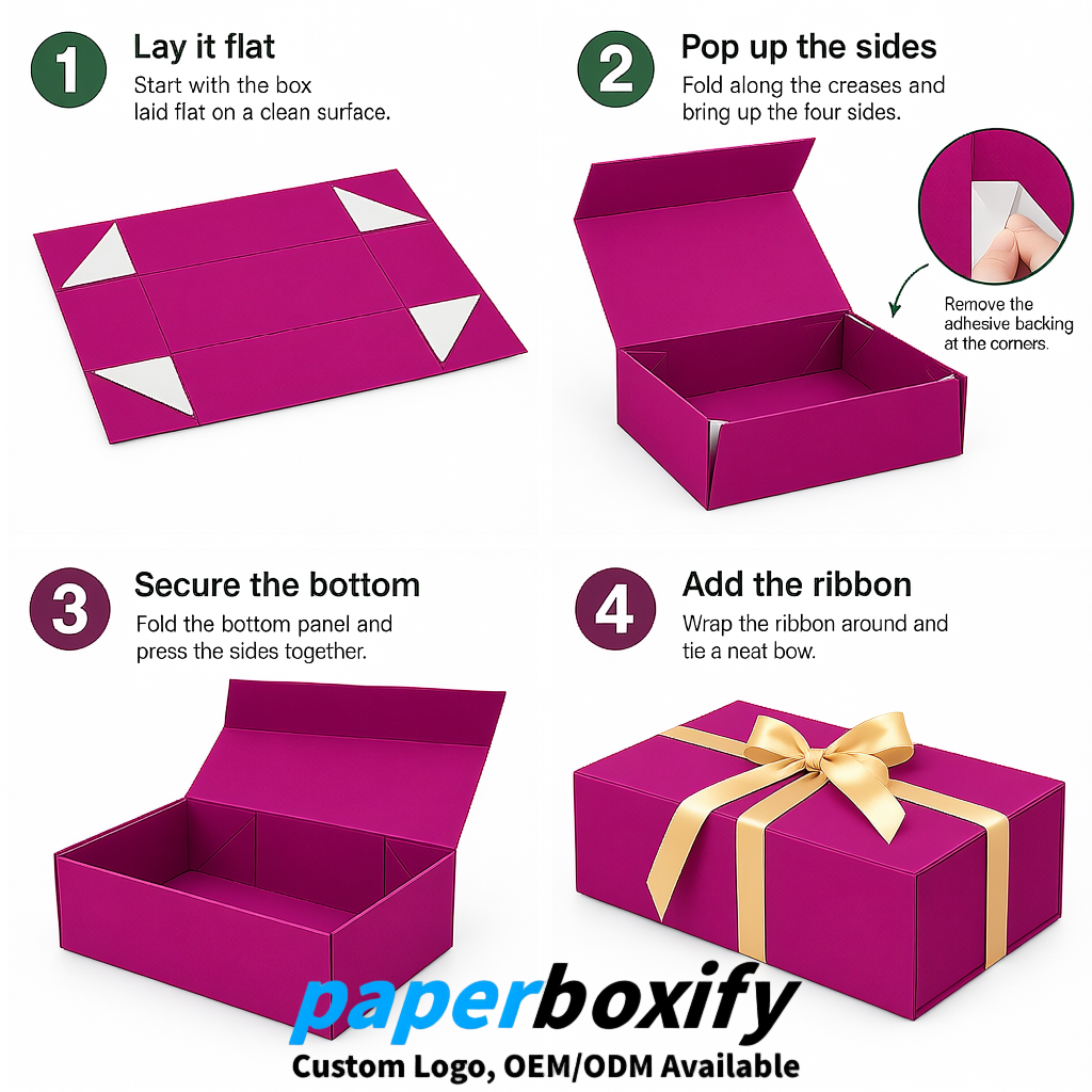 Magenta Magnetic Closure Gift Box with Ribbon 13.8x9x4.3 inch Luxury Large Storage Box