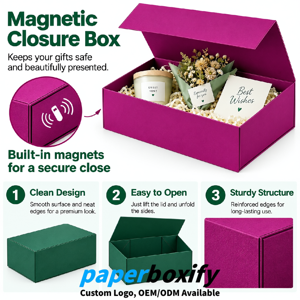 Magenta Magnetic Closure Gift Box​ with Ribbon 13.8x9x4.3 inch Luxury Large Storage Box
