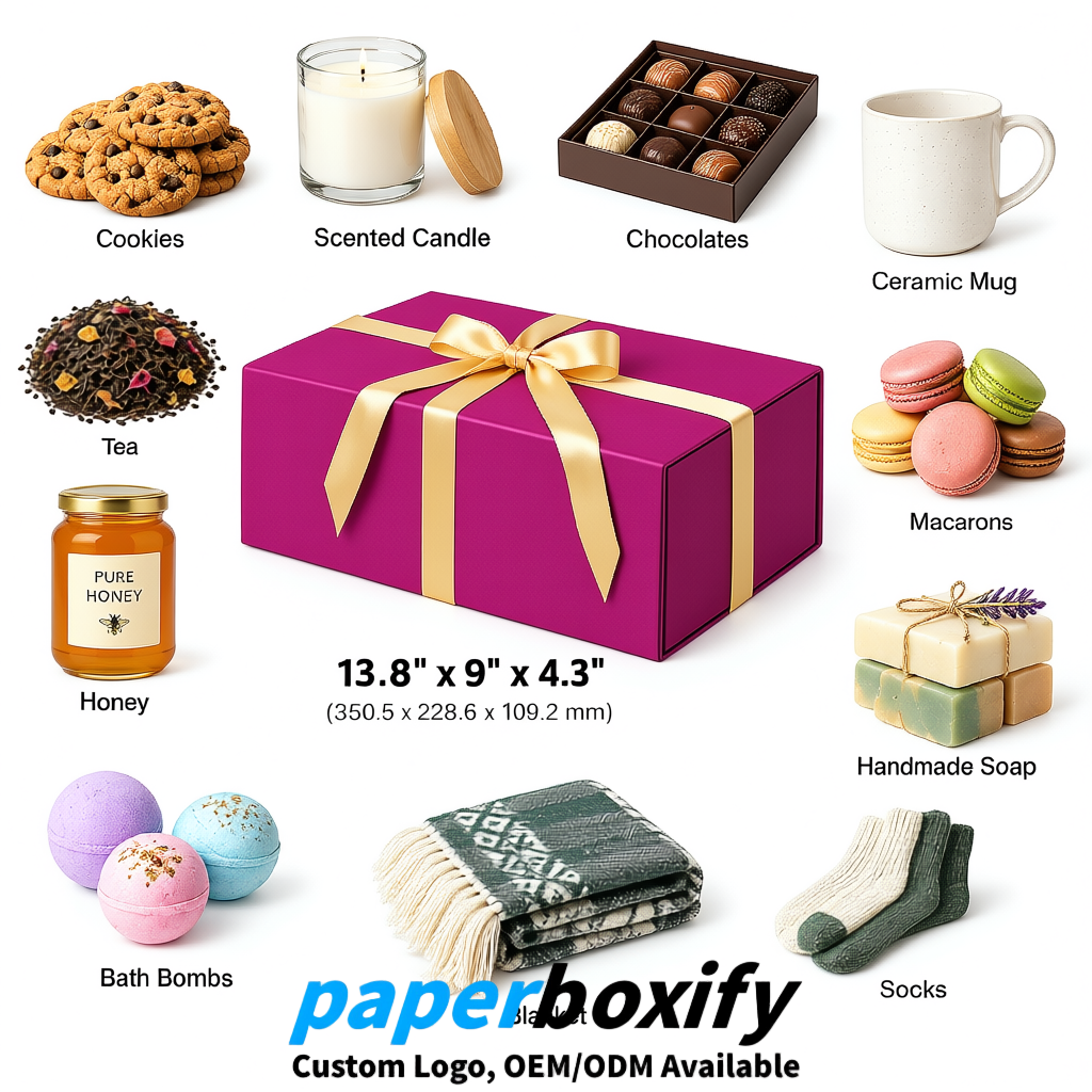 Magenta Magnetic Closure Gift Box with Ribbon 13.8x9x4.3 inch Luxury Large Storage Box