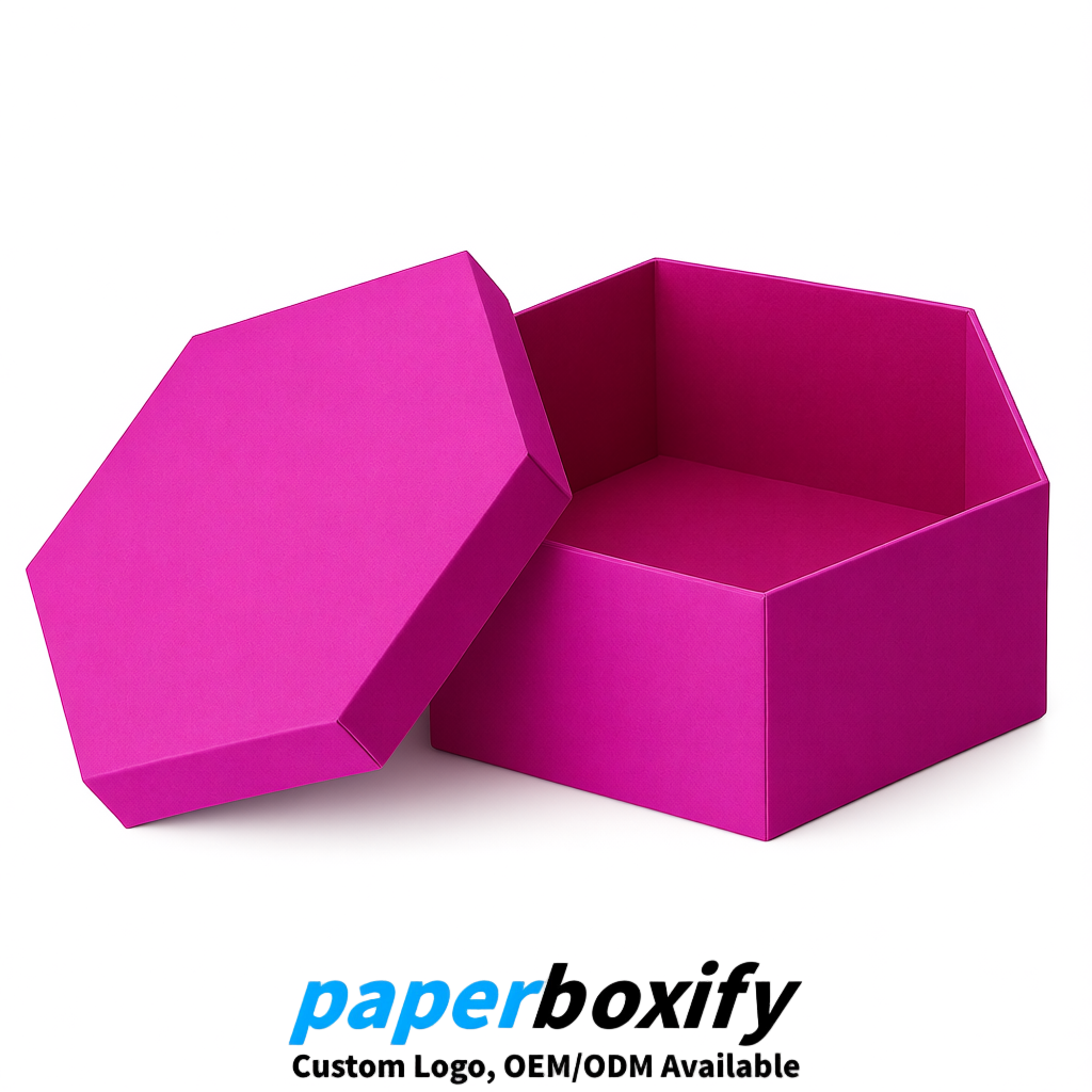 Magenta Paper Hexagon Box with Lid - Biodegrade Paper Mache Gift Boxes Manufacturer