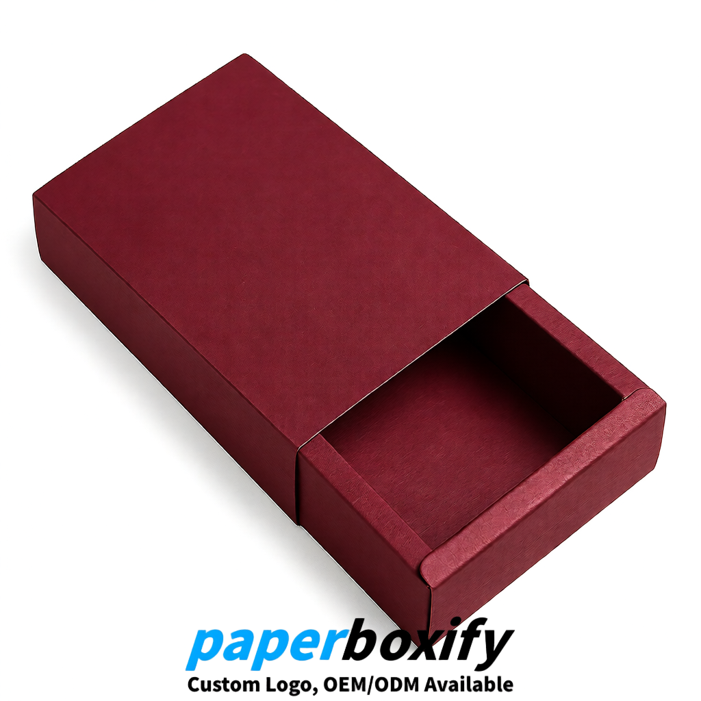 Maroon Rectangle Kraft Paper Drawer Box 6x3x1.5 inch OEM/ODM Factory