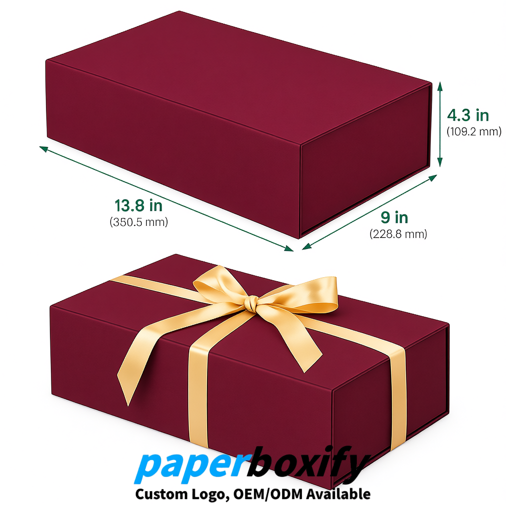 Maroon Magnetic Closure Gift Box with Ribbon 13.8x9x4.3 inch Luxury Large Storage Box
