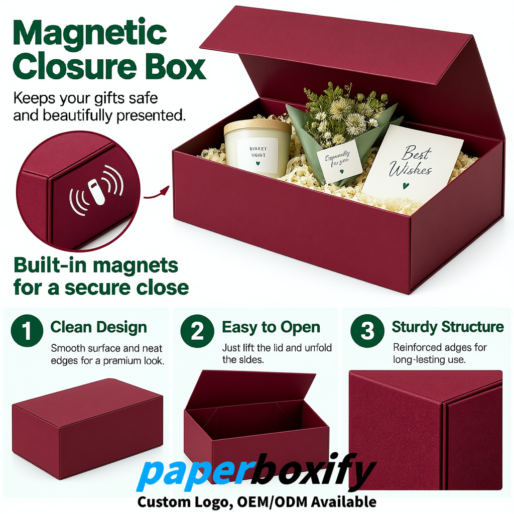 Maroon Magnetic Closure Gift Box with Ribbon 13.8x9x4.3 inch Luxury Large Storage Box