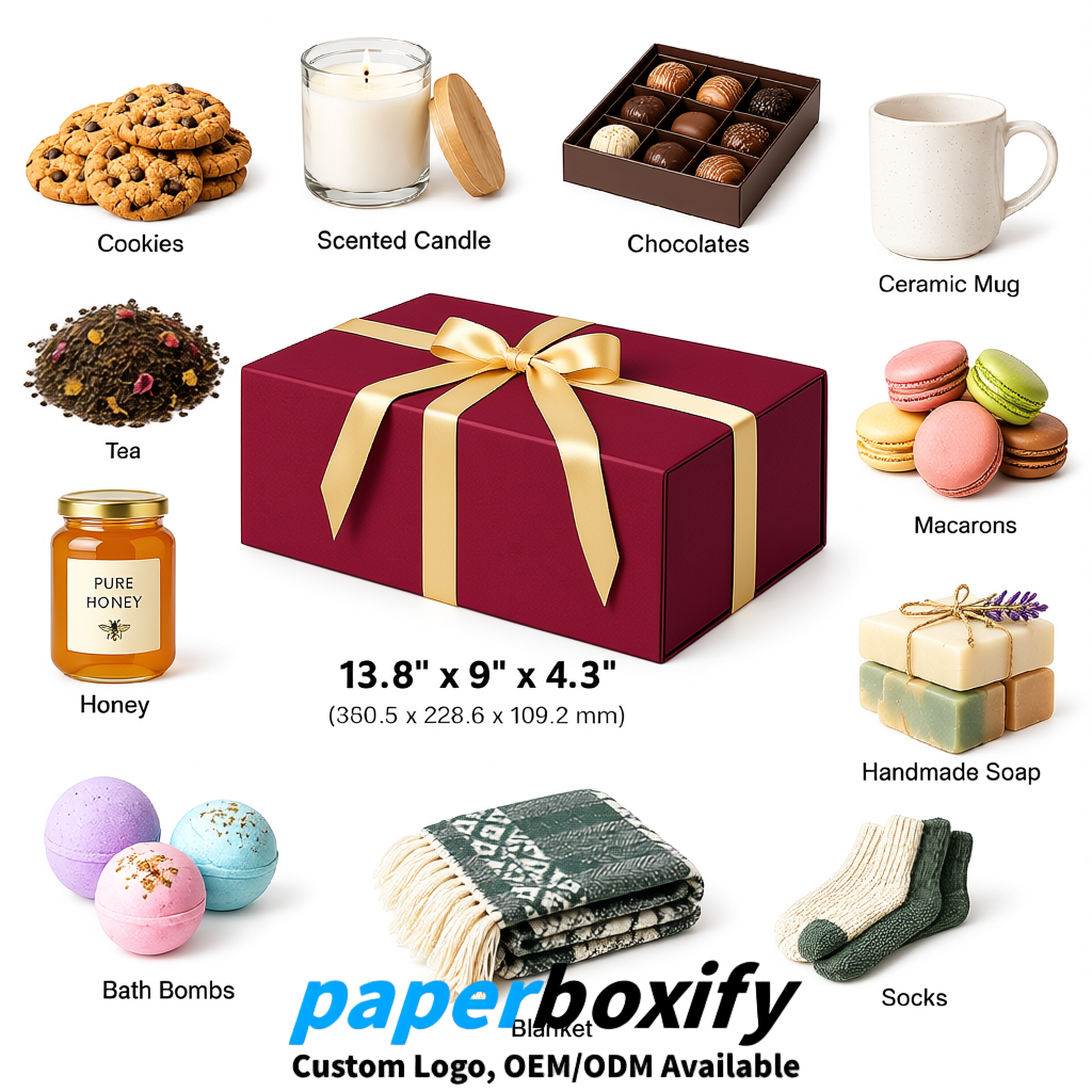Maroon Magnetic Closure Gift Box with Ribbon 13.8x9x4.3 inch Luxury Large Storage Box