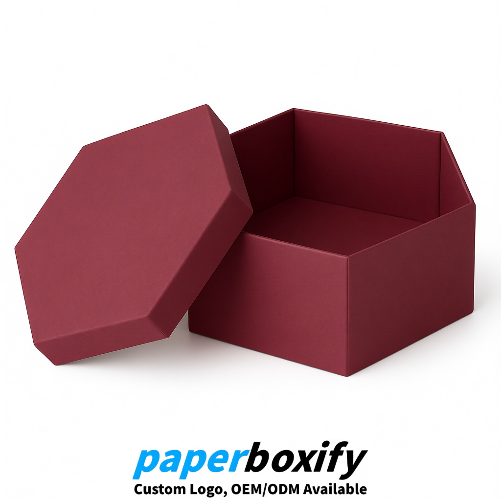 Maroon Paper Hexagon Box with Lid - Biodegrade Paper Mache Gift Boxes Manufacturer