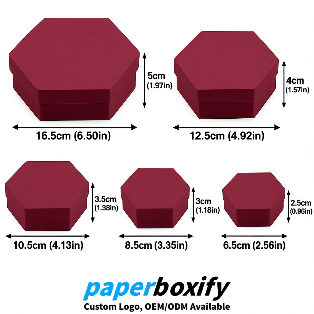 Maroon Paper Hexagon Box with Lid - Biodegrade Paper Mache Gift Boxes Manufacturer