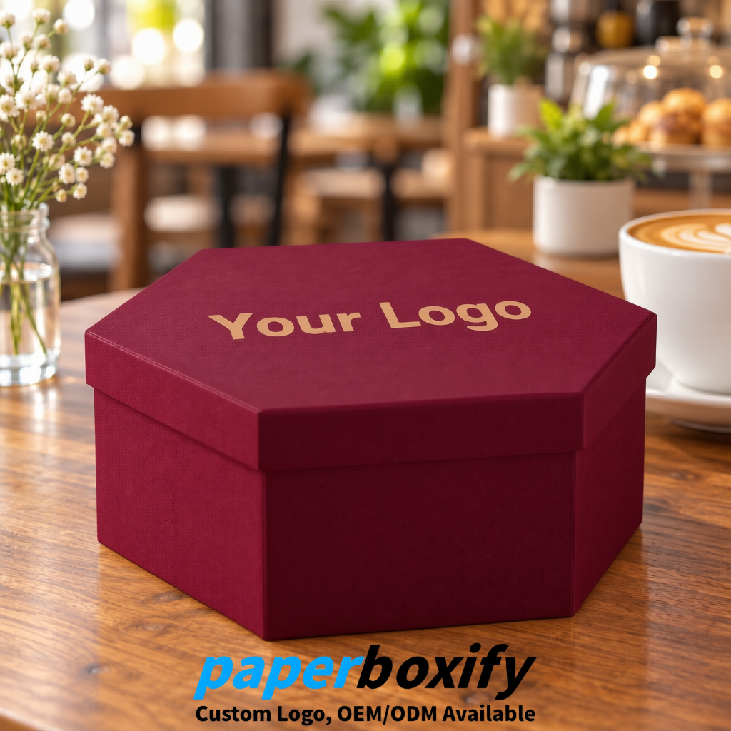 Maroon Paper Hexagon Box with Lid - Biodegrade Paper Mache Gift Boxes Manufacturer