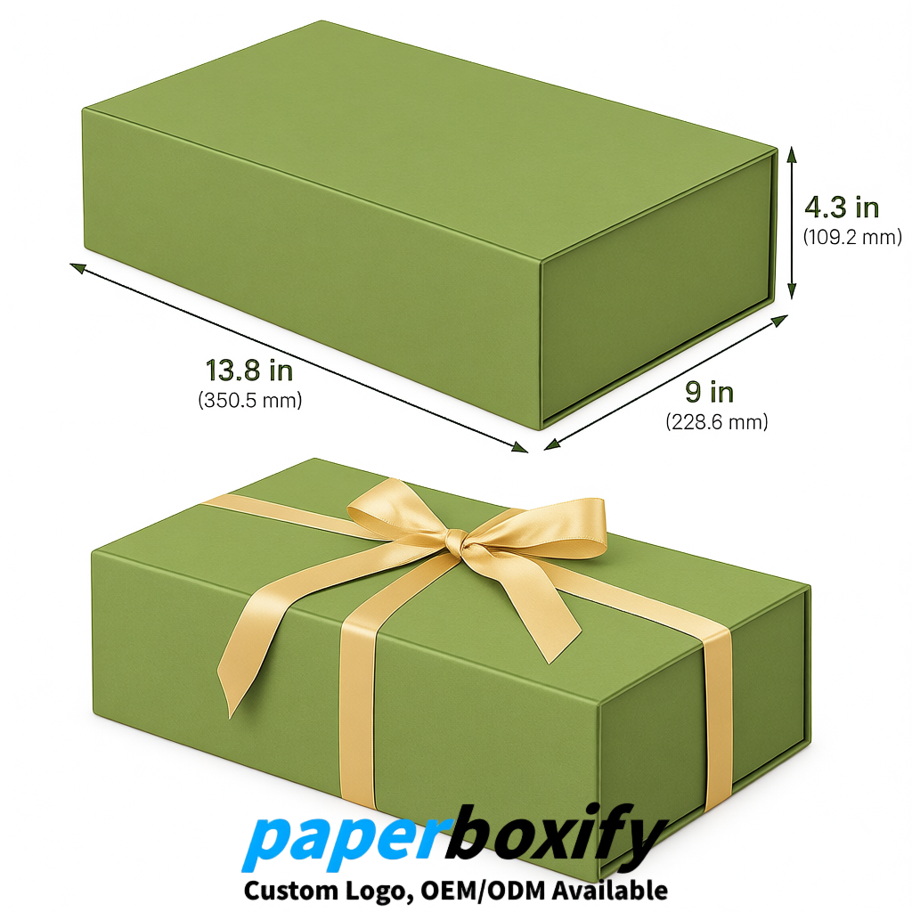 Matcha Green Magnetic Closure Gift Box with Ribbon 13.8x9x4.3 inch Luxury Large Storage Box