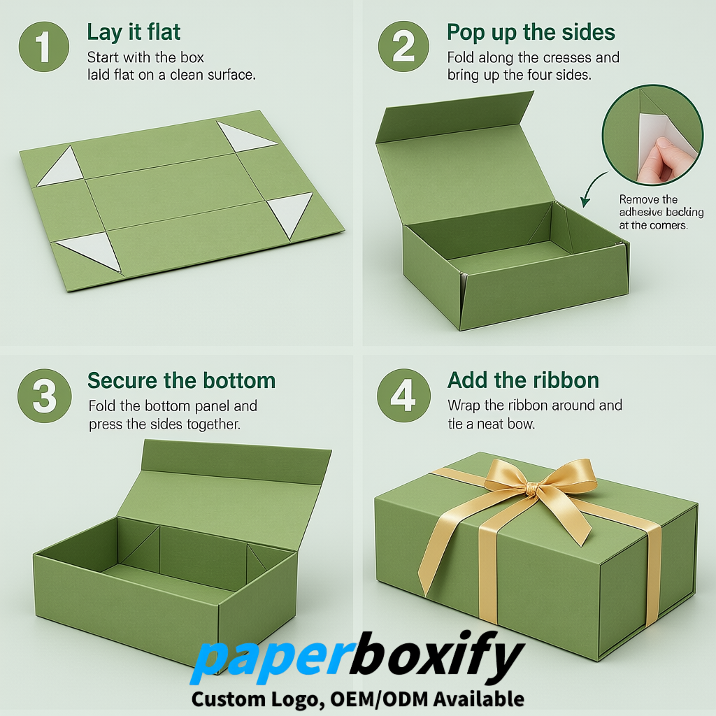 Matcha Green Magnetic Closure Gift Box with Ribbon 13.8x9x4.3 inch Luxury Large Storage Box