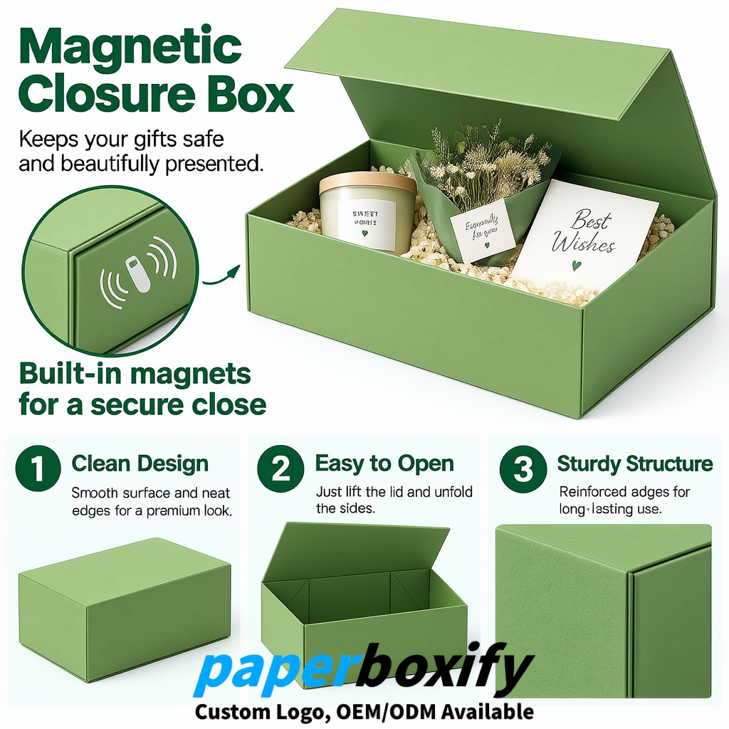Matcha Green Magnetic Closure Gift Box with Ribbon 13.8x9x4.3 inch Luxury Large Storage Box