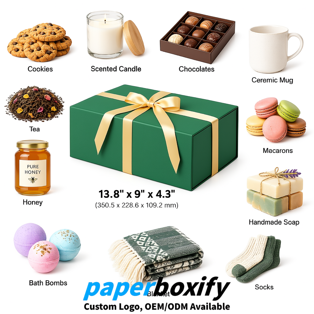 Matcha Green Magnetic Closure Gift Box​ with Ribbon 13.8x9x4.3 inch Luxury Large Storage Box