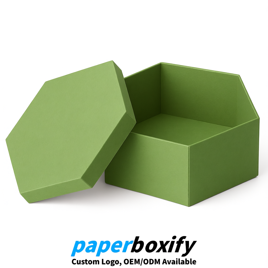 Matcha Green Paper Hexagon Box with Lid - Biodegrade Paper Mache Gift Boxes Manufacturer