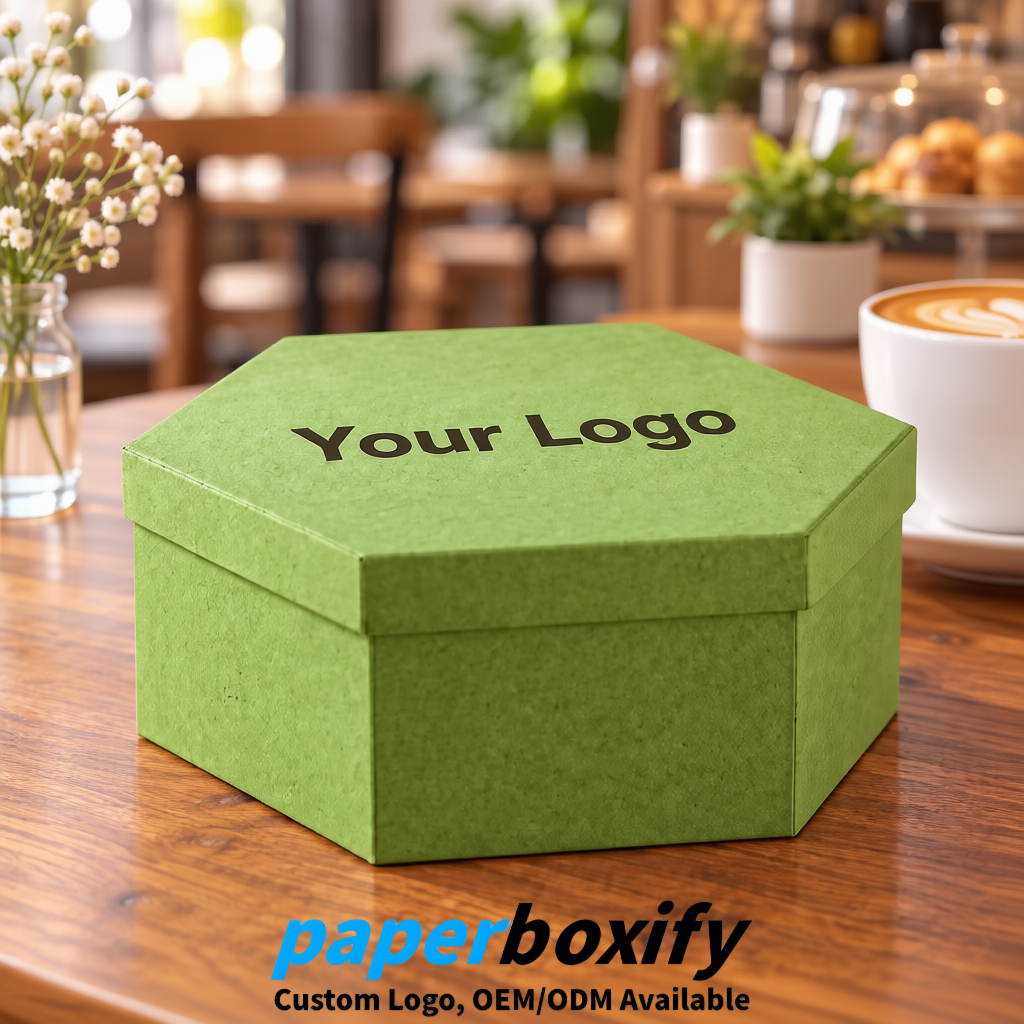 Matcha Green Paper Hexagon Box with Lid - Biodegrade Paper Mache Gift Boxes Manufacturer