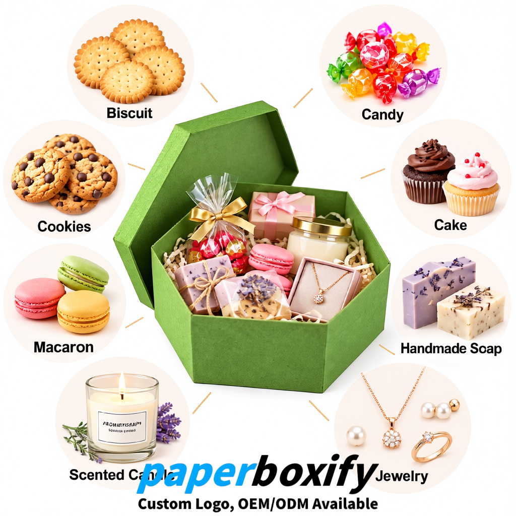 Matcha Green Paper Hexagon Box with Lid - Biodegrade Paper Mache Gift Boxes Manufacturer