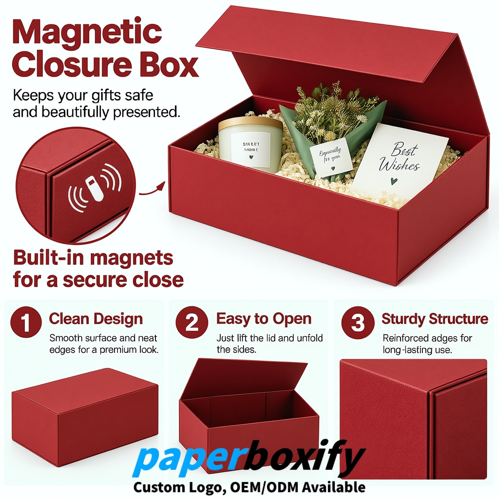 Matte Red Magnetic Closure Gift Box with Ribbon 13.8x9x4.3 inch Luxury Large Storage Box