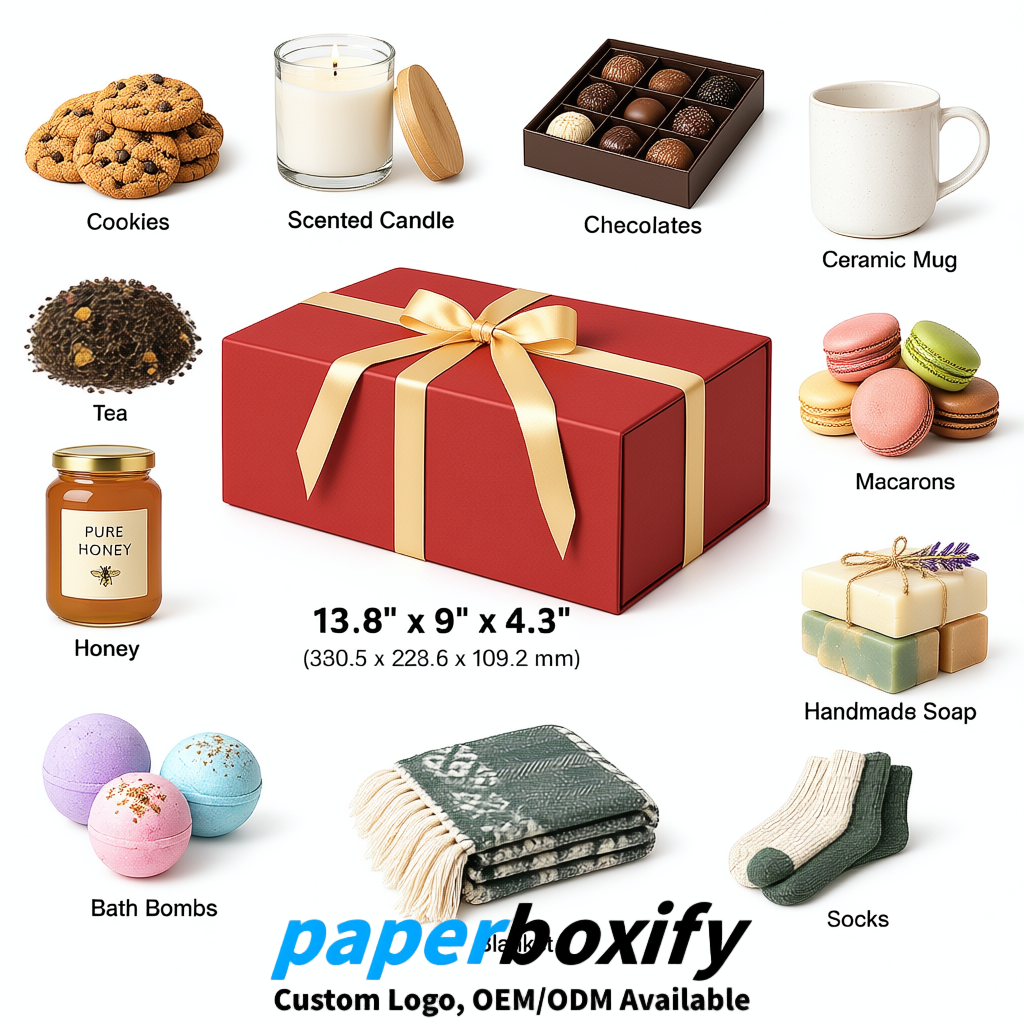 Matte Red Magnetic Closure Gift Box with Ribbon 13.8x9x4.3 inch Luxury Large Storage Box