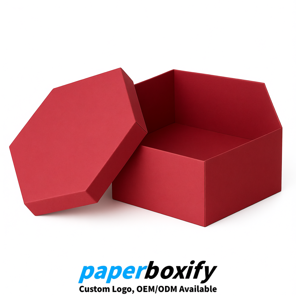 Matte Red Paper Hexagon Box with Lid - Biodegrade Paper Mache Gift Boxes Manufacturer
