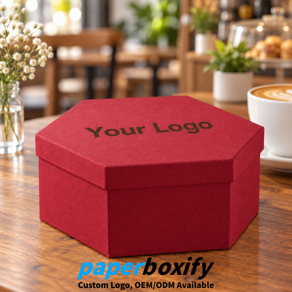 Matte Red Paper Hexagon Box with Lid - Biodegrade Paper Mache Gift Boxes Manufacturer