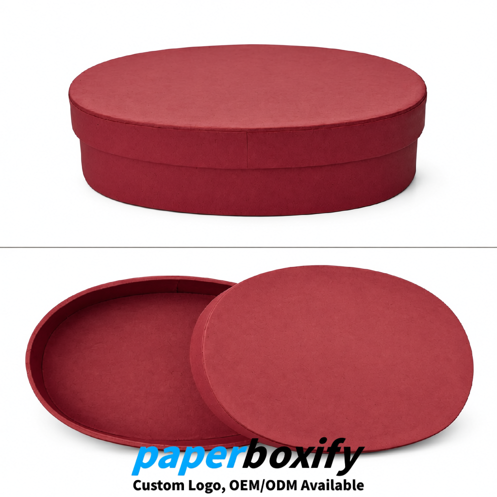 Matte Red Oval Paper Mache Boxes with Lids - Cardboard boxes Factory