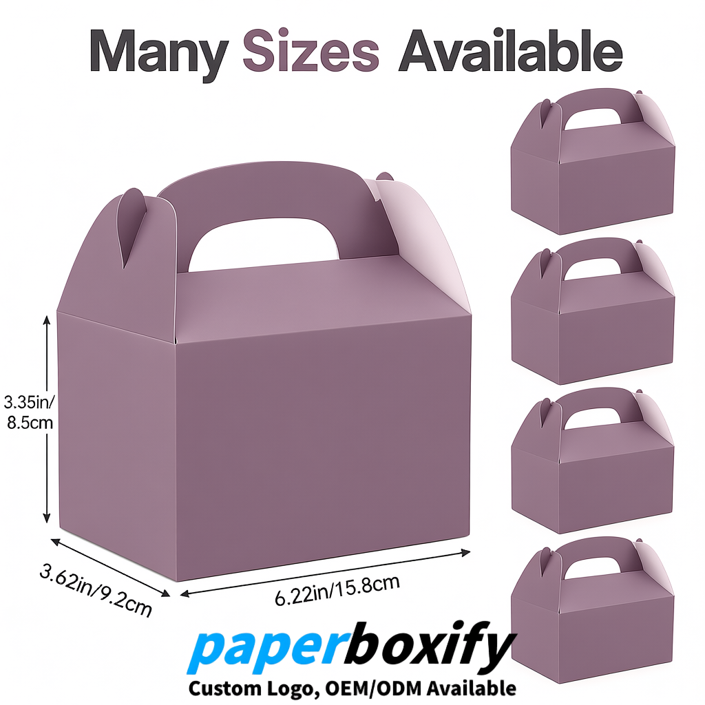 Mauve Gable Boxes with Handles 6.22x3.35x3.62 inch Kraft Paper Party Favors Boxes in Bulk
