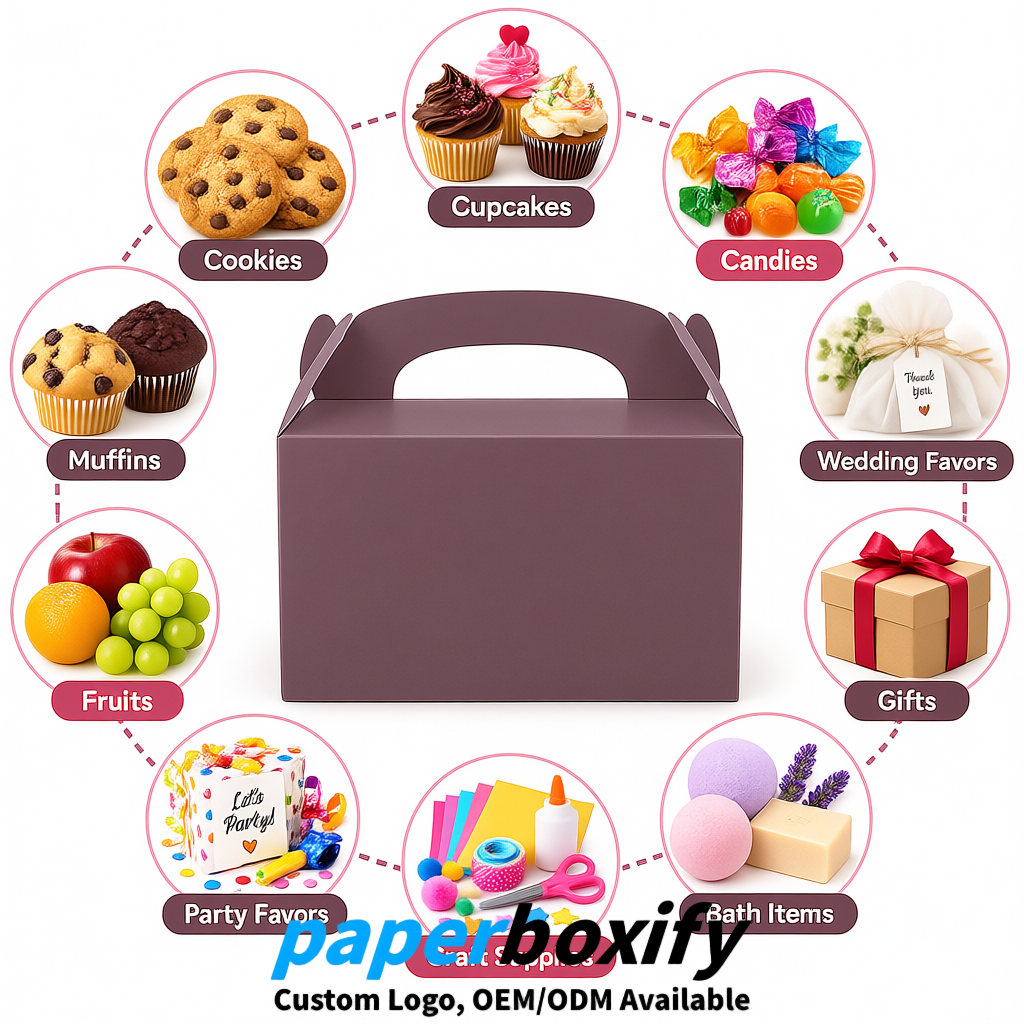 Mauve Gable Boxes with Handles 6.22x3.35x3.62 inch Kraft Paper Party Favors Boxes in Bulk