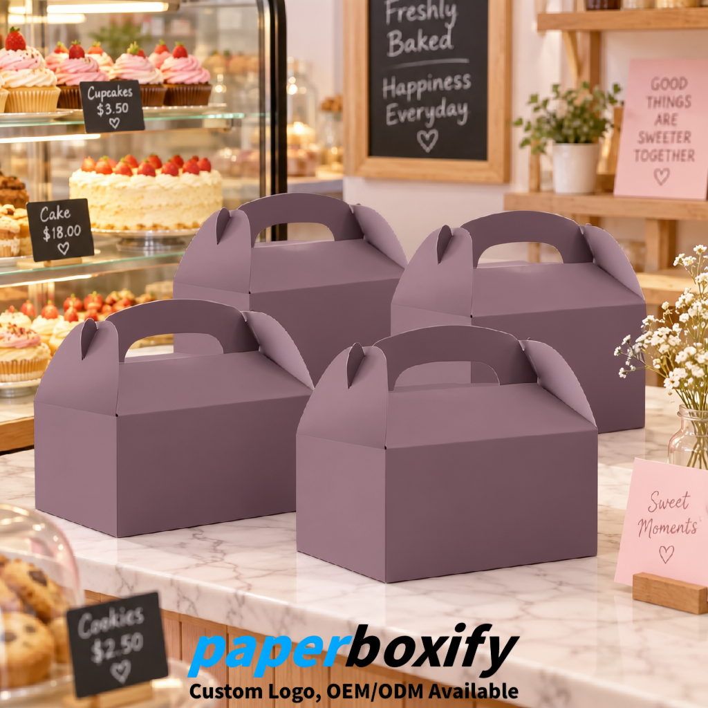 Mauve Gable Boxes with Handles 6.22x3.35x3.62 inch Kraft Paper Party Favors Boxes in Bulk