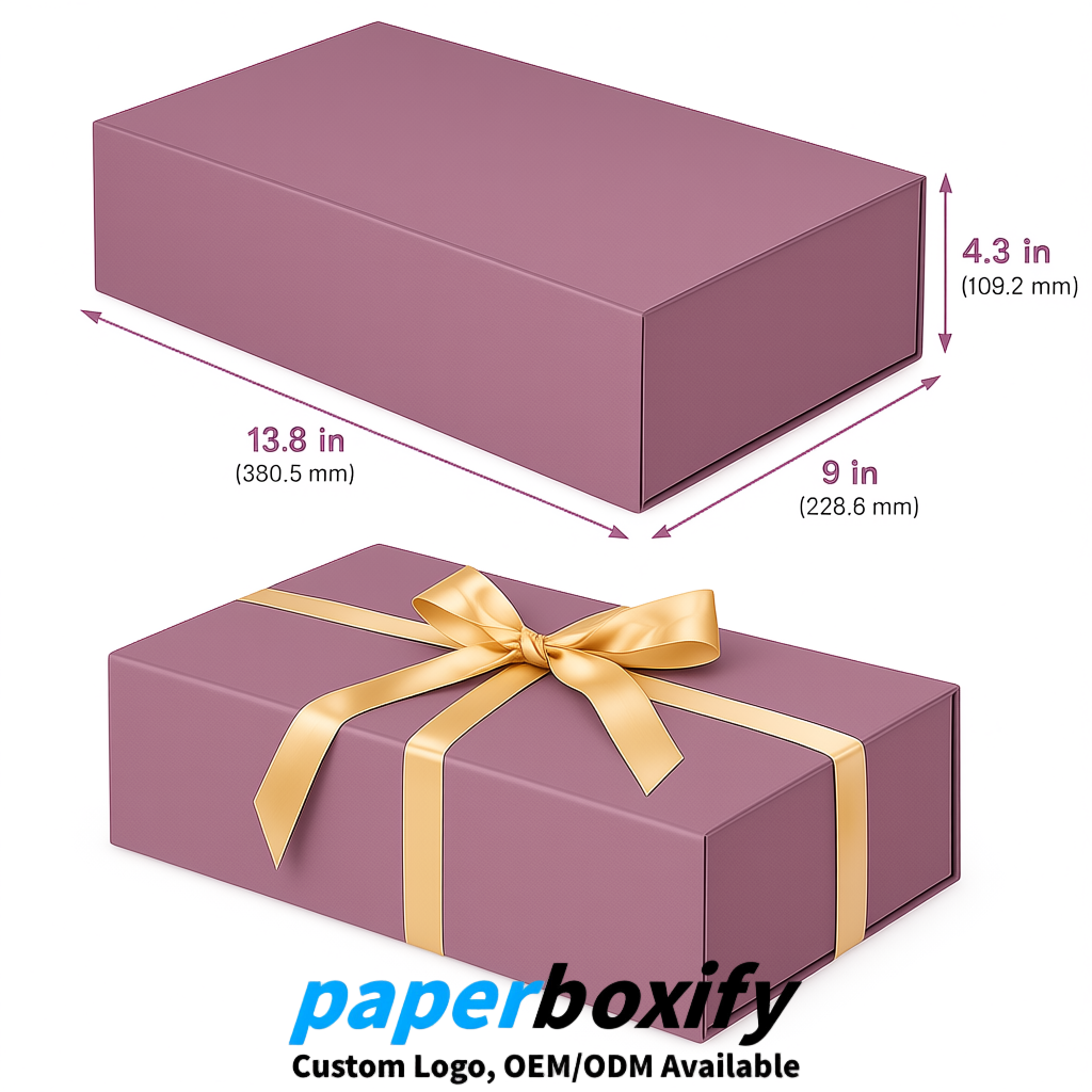 Mauve Magnetic Closure Gift Box​ with Ribbon 13.8x9x4.3 inch Luxury Large Storage Box