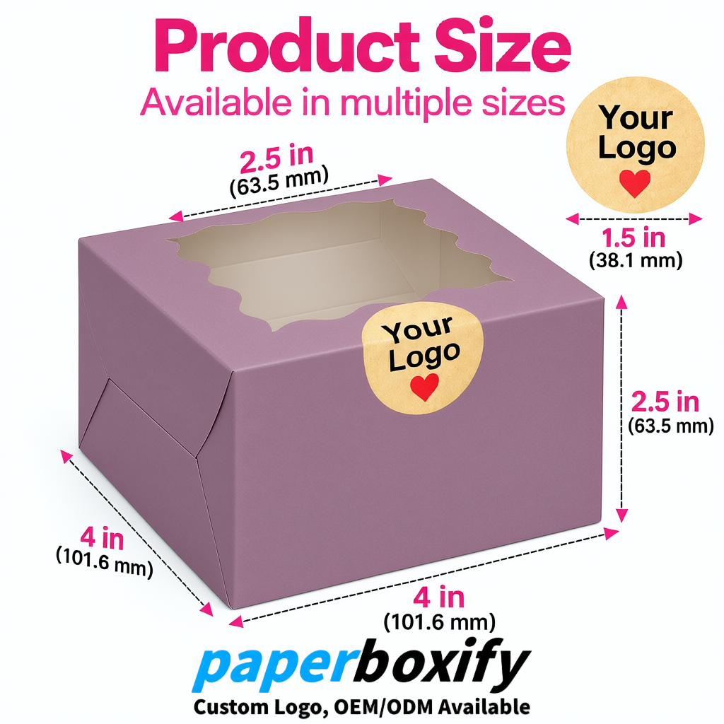 Mauve Paper Cookie Boxes with Window and Stickers 4x4x2.5 inch
