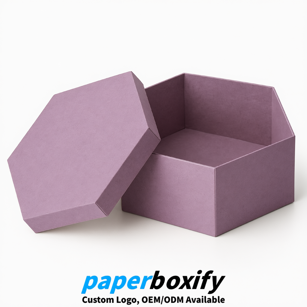 Mauve Paper Hexagon Box with Lid - Biodegrade Paper Mache Gift Boxes Manufacturer